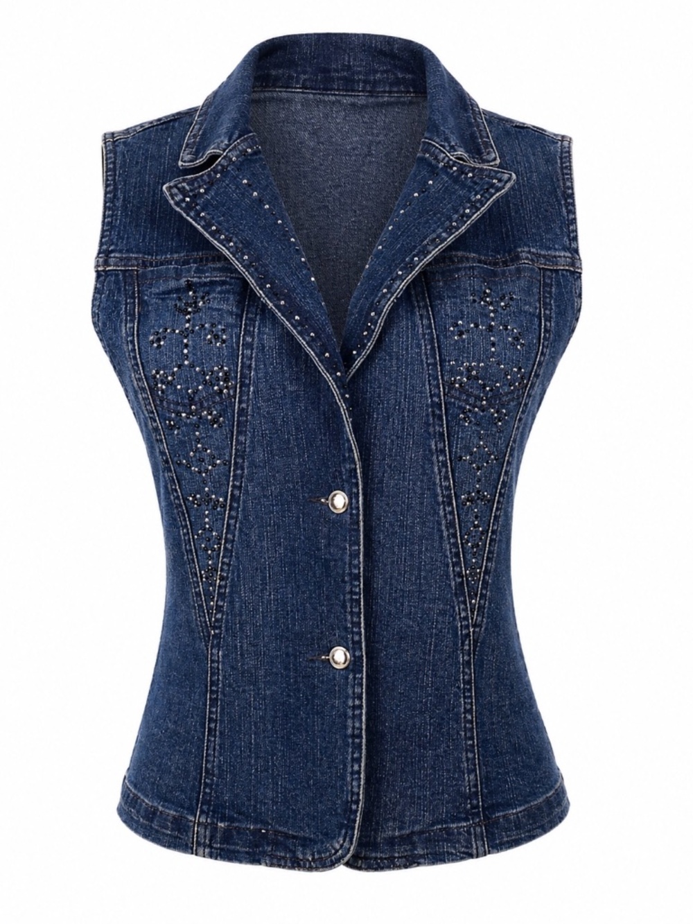 Rhinestone Western Denim Vest, Size Large, Made in the USA